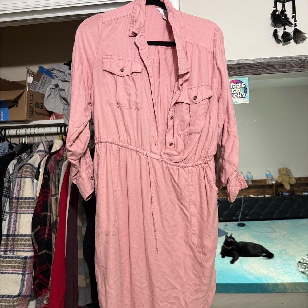 Time and Tru Pink Polo Collar Long Sleeve Dress